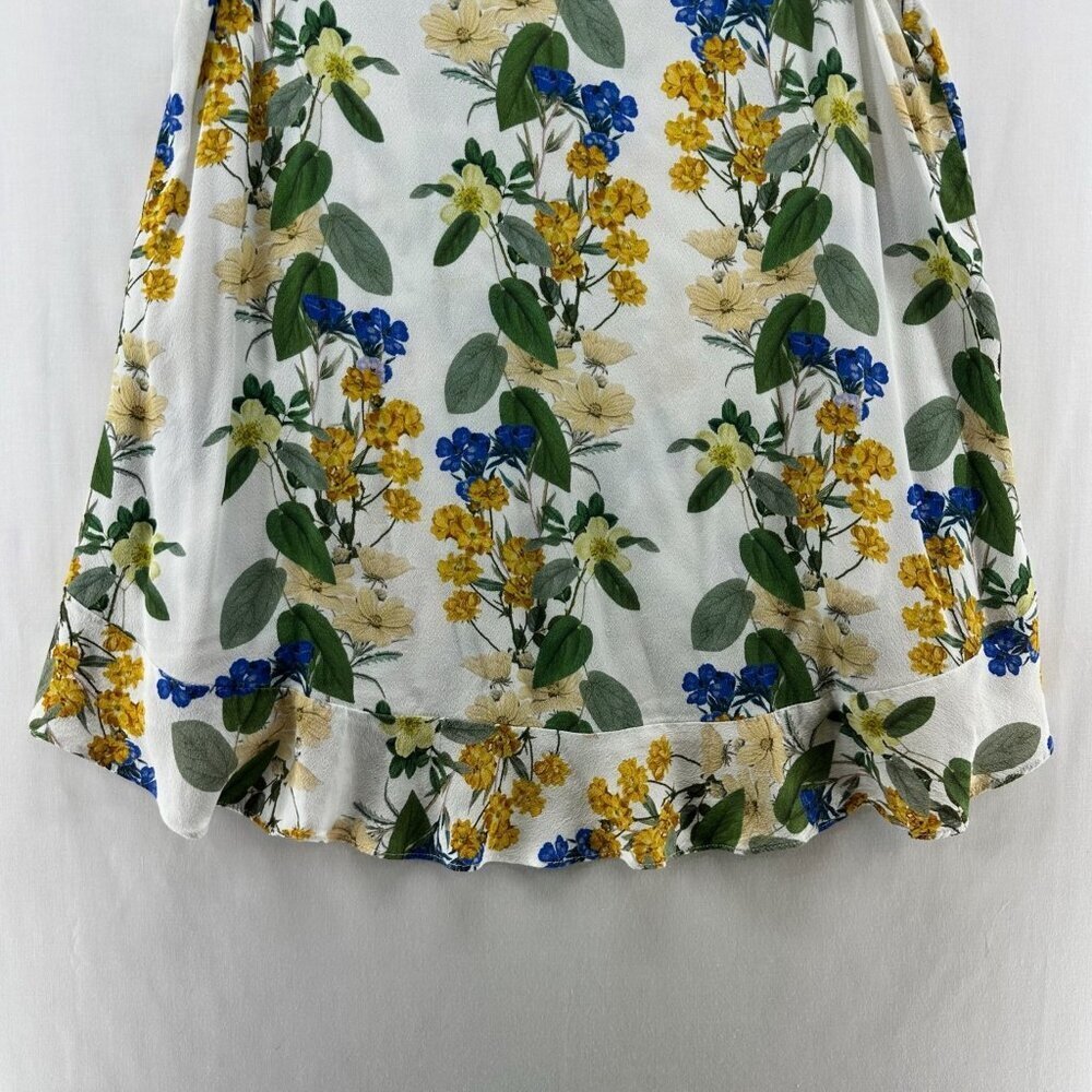 Karen Kane Ruffle Hem Tank Top Women M Round Neck Sleeveless Floral White Yellow - Picture 4 of 10